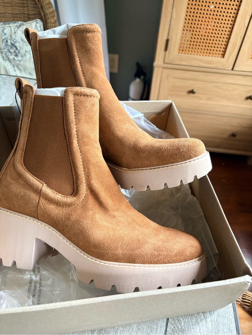 Dolce Vita Women’s Suede Chelsea Booties in Tan